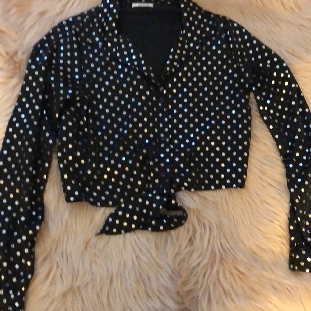 Silver Metallic Crop Tie Shirt